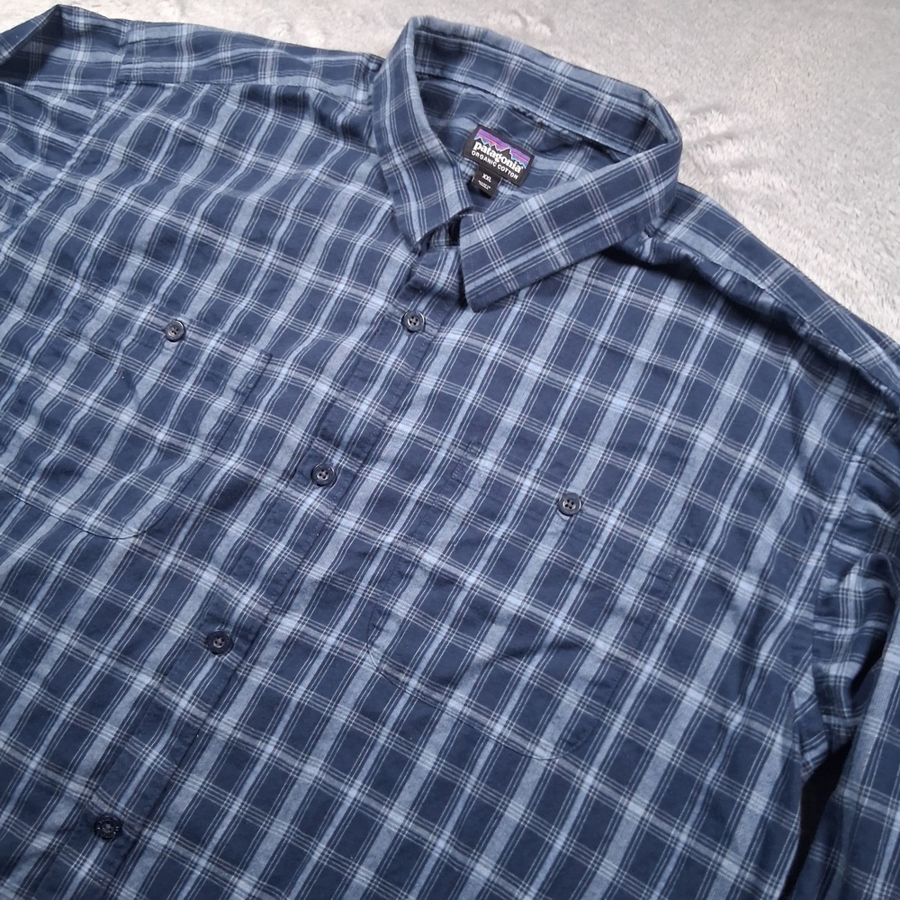Patagonia Shirt Mens 2XL Blue Plaid Organic Pima Cotton Long Sleeve Casual